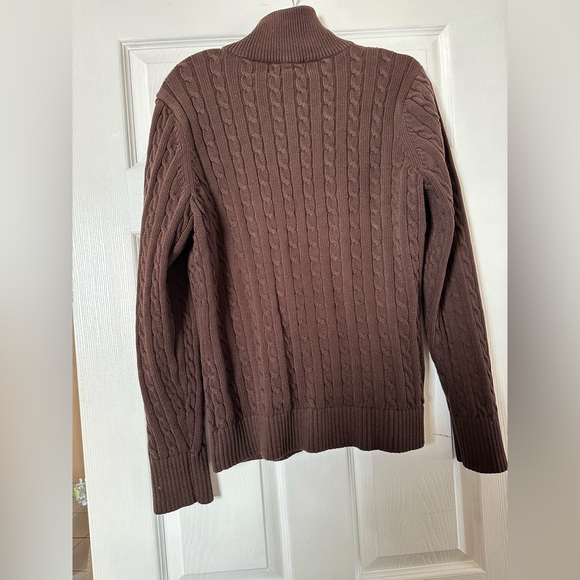 Vintage Ralph Lauren Brown Zip-Up Cable Knit Sweater - Picture 2 of 4